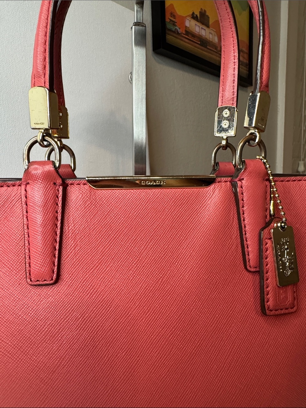 Coach Madison Mini North South Tote Crossbody Saffiano Leather Pink Coral - Picture 2 of 16